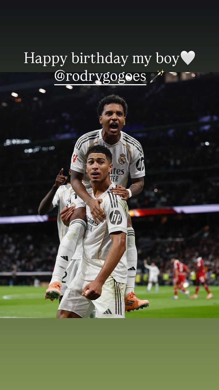 贝林厄姆社媒晒两人庆祝合照祝福罗德里戈:生日快乐,我的男孩!